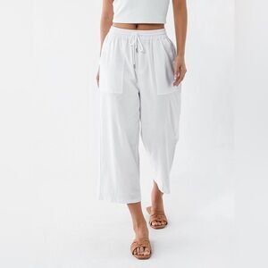 DKR size medium Women's White Drawstring Pants, linen blend, ankle, Canadian
